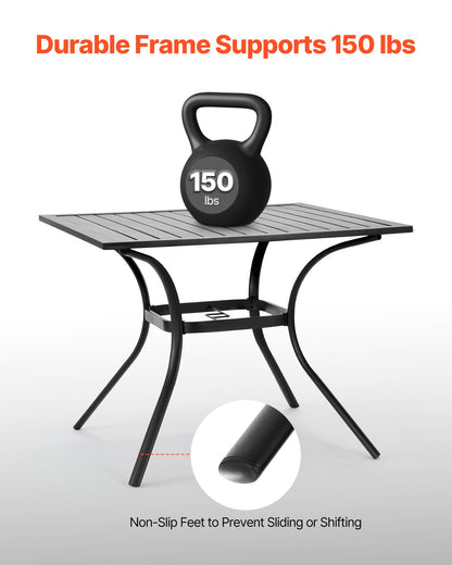 Outdoor Patio Dining Table, 37 inch Square Metal Steel Slat Backyard Bistro Tables, with 1.5 in Umbrella Hole, Outside All-Weather Large Furniture for Lawn Garden Porch, Black