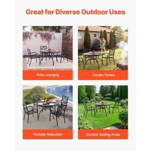 Matbord för utomhusbruk, 120 cm runt bistrobord i metall och stål, med 38 mm paraplyhål, stora utomhusmöbler i alla väder för gräsmatta, veranda, svart |  EU