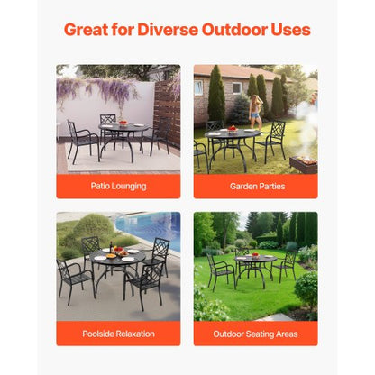 Matbord för utomhusbruk, 120 cm runt bistrobord i metall och stål, med 38 mm paraplyhål, stora utomhusmöbler i alla väder för gräsmatta, veranda, svart |  EU