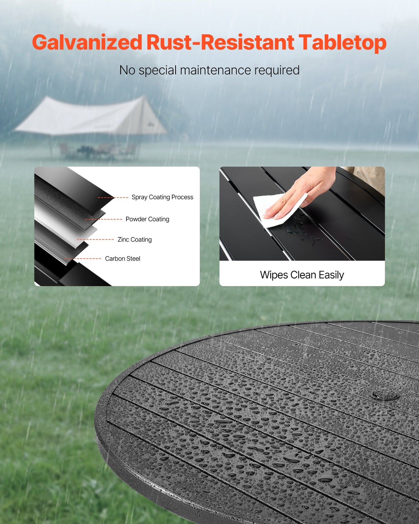 Outdoor Patio Dining Table, 47 inch Round Metal Steel Slat Backyard Bistro Tables, with 1.5 in Umbrella Hole, Outside All-Weather Large Furniture for Lawn Garden Porch, Black