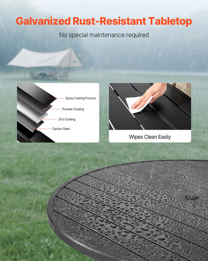 Outdoor Patio Dining Table, 47 inch Round Metal Steel Slat Backyard Bistro Tables, with 1.5 in Umbrella Hole, Outside All-Weather Large Furniture for Lawn Garden Porch, Black