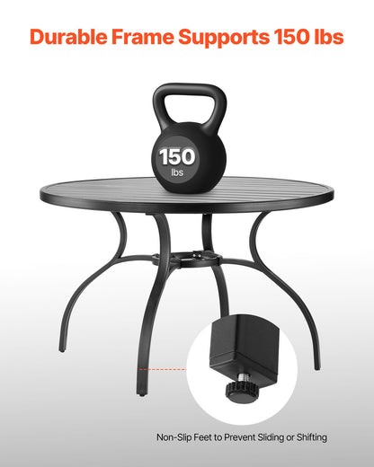 Outdoor Patio Dining Table, 47 inch Round Metal Steel Slat Backyard Bistro Tables, with 1.5 in Umbrella Hole, Outside All-Weather Large Furniture for Lawn Garden Porch, Black