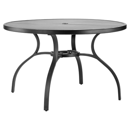 Outdoor Patio Dining Table, 47 inch Round Metal Steel Slat Backyard Bistro Tables, with 1.5 in Umbrella Hole, Outside All-Weather Large Furniture for Lawn Garden Porch, Black