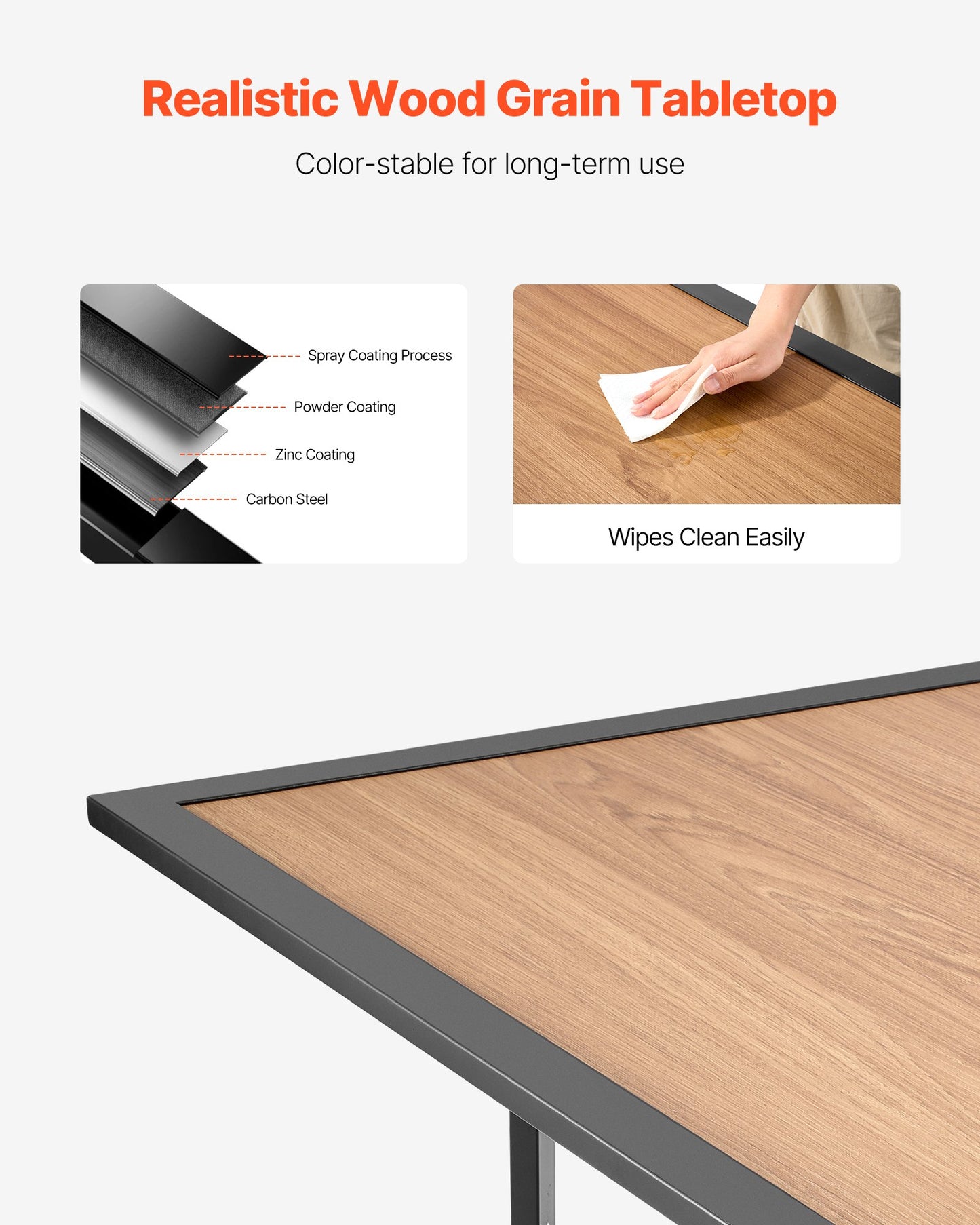 Outdoor Patio Dining Table, 59 inch Long Rectangular Wood-Like Steel Slat Backyard Bistro Tables for 4-6, with 1.5 in Umbrella Hole, All-Weather Large Furniture for Lawn Garden Porch, Brown