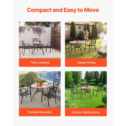 Matbord för utomhusbruk, 103 cm runt träliknande stålribbor för 4 personer, med 38 mm paraplyhål, stora utomhusmöbler i alla väder för gräsmatta/veranda, grå |  EU