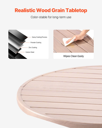 Outdoor Patio Dining Table, 41 inch Round Wood-Like Steel Slat Backyard Bistro Coffee Tables for 4, with 1.5 in Umbrella Hole, Outside All-Weather Large Furniture for Lawn Garden Porch, Gray