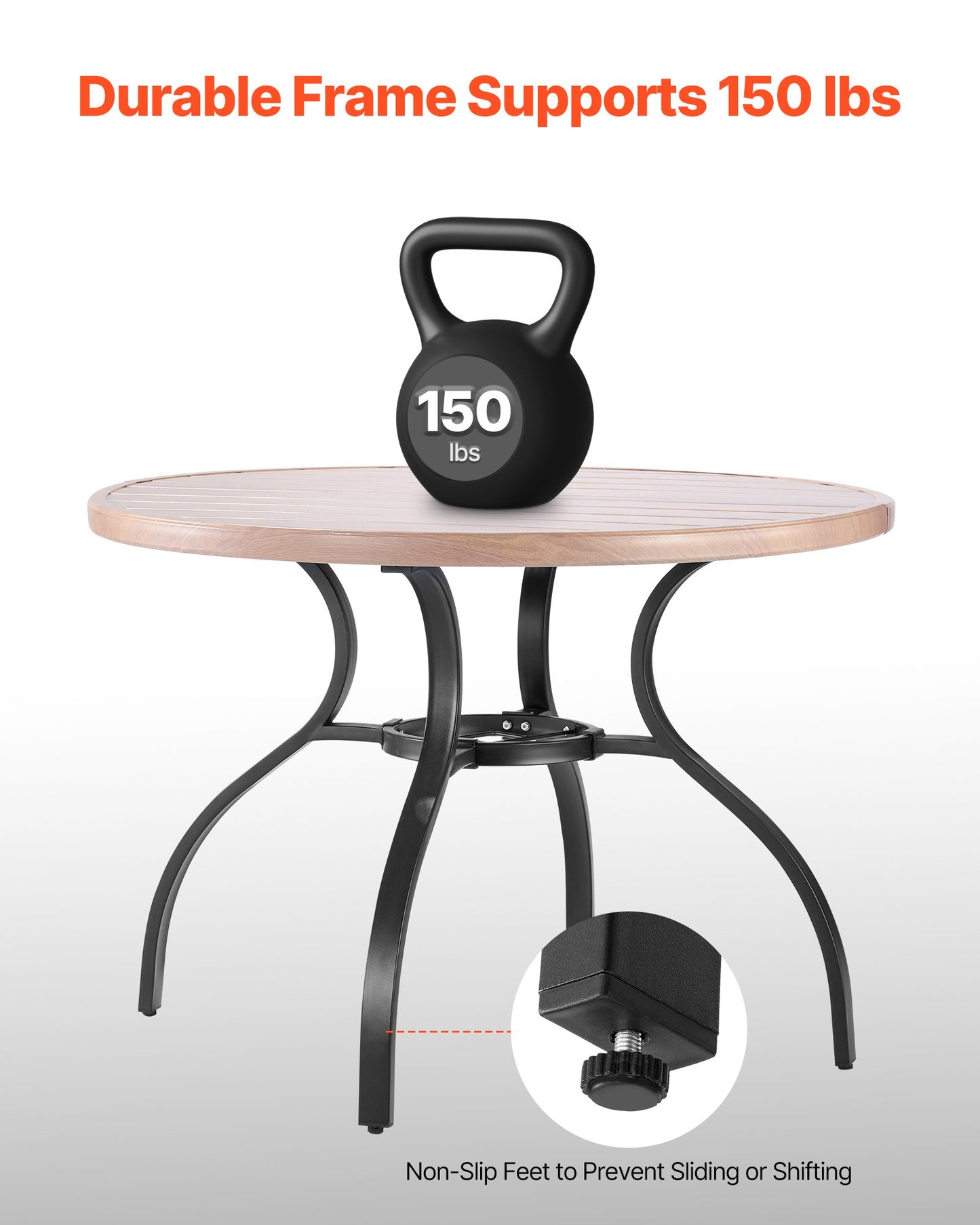 Outdoor Patio Dining Table, 41 inch Round Wood-Like Steel Slat Backyard Bistro Coffee Tables for 4, with 1.5 in Umbrella Hole, Outside All-Weather Large Furniture for Lawn Garden Porch, Gray