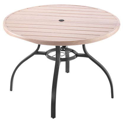 Outdoor Patio Dining Table, 41 inch Round Wood-Like Steel Slat Backyard Bistro Coffee Tables for 4, with 1.5 in Umbrella Hole, Outside All-Weather Large Furniture for Lawn Garden Porch, Gray