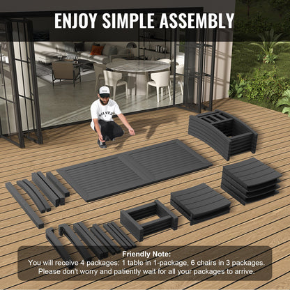 7 delar Uteplats matsalsset, Utomhus rektangulära möbler Bord och stolar Set, All Weather Trädgårdsmöbler bordsset, HIPS Patio Conversation Set, för gräsmatta, däck, bakgård, poolside, svart