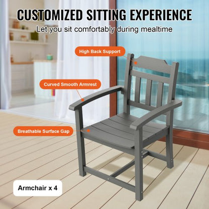 5 delar uteplats matsalsset, Utomhus fyrkantiga möbler Bord och stolar, All Weather Trädgårdsmöbler bordsset, HIPS Small Patio Conversation Set, för gräsmatta, däck, bakgård, poolside, ljusgrå |  EU