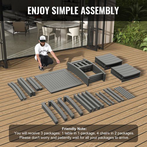 5 delar uteplats matsalsset, Utomhus fyrkantiga möbler Bord och stolar, All Weather Trädgårdsmöbler bordsset, HIPS Small Patio Conversation Set, för gräsmatta, däck, bakgård, poolside, ljusgrå |  EU