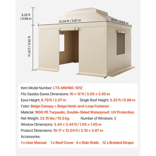 Vinterpaviljongöverdrag passar 3,05 x 3,65 m paviljonger med hård tak, allväderspaviljongöverdrag i dubbla nivåer med sidoväggar och fönster, högdensitets PE-slutet förvaringsskydd, paviljonger ingår ej |  EU