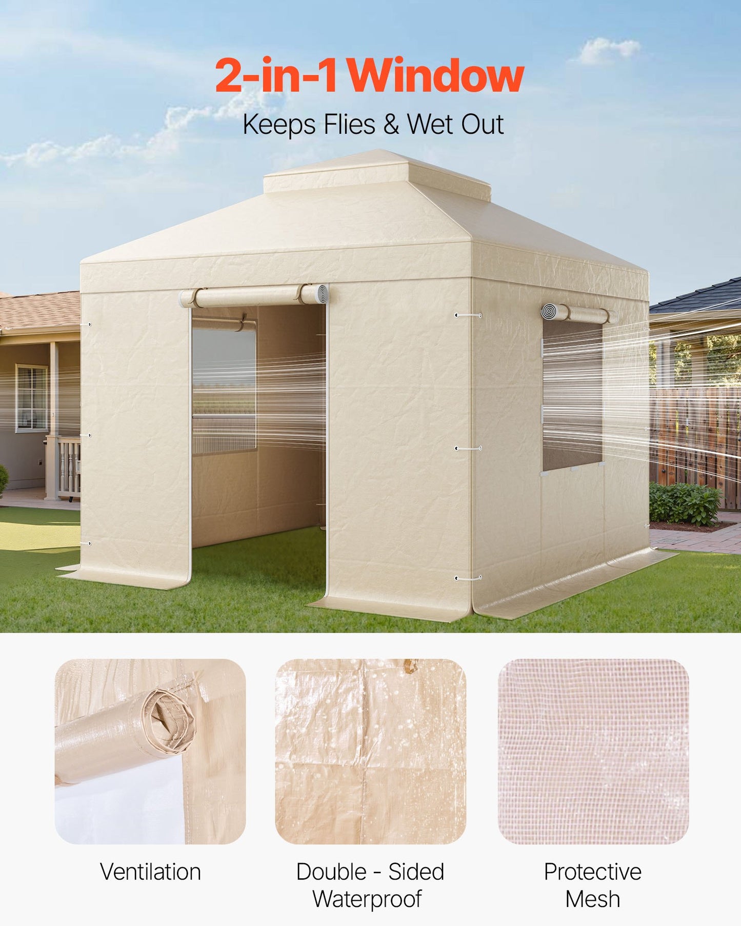 Winter Gazebo Cover Fits 10 x 10 ft Hardtop Gazebos, All-Weather Double-Tiered Gazebo Cover with Sidewalls & Mesh Windows, High-Density PE Enclosed Storage Shelter Covers, Gazebos not Included