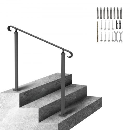 Handrails for Outdoor Steps, Fit 1-3 Steps Wrought Iron Handrail, Outdoor Stair Railing, Adjustable Front Porch Hand Rail, Black Transitional Hand railings for Concrete Steps or Wooden Stairs