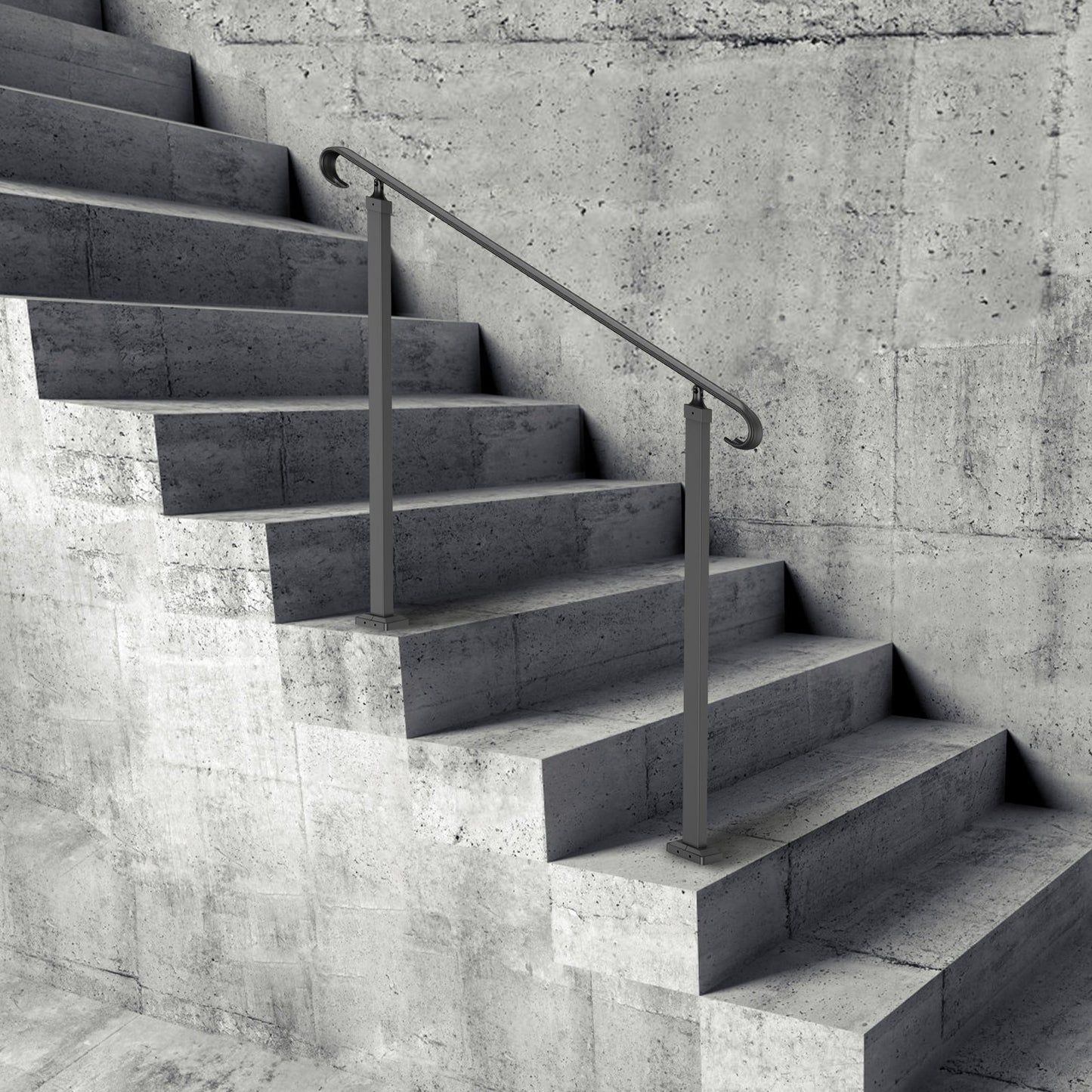 Handrails for Outdoor Steps, Fit 1-3 Steps Wrought Iron Handrail, Outdoor Stair Railing, Adjustable Front Porch Hand Rail, Black Transitional Hand railings for Concrete Steps or Wooden Stairs