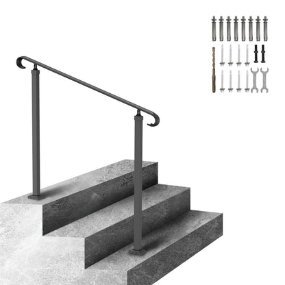 Handrails for Outdoor Steps, Fit 1-3 Steps Wrought Iron Handrail, Outdoor Stair Railing, Adjustable Front Porch Hand Rail, Black Transitional Hand railings for Concrete Steps or Wooden Stairs