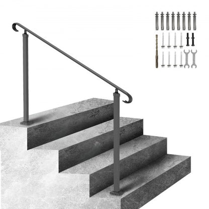 Handrails for Outdoor Steps, Fit 3-5 Steps Outdoor Stair Railing, Wrought Iron Handrail, Flexible Front Porch Hand Rail, Black Transitional Hand railings for Concrete Steps or Wooden Stairs