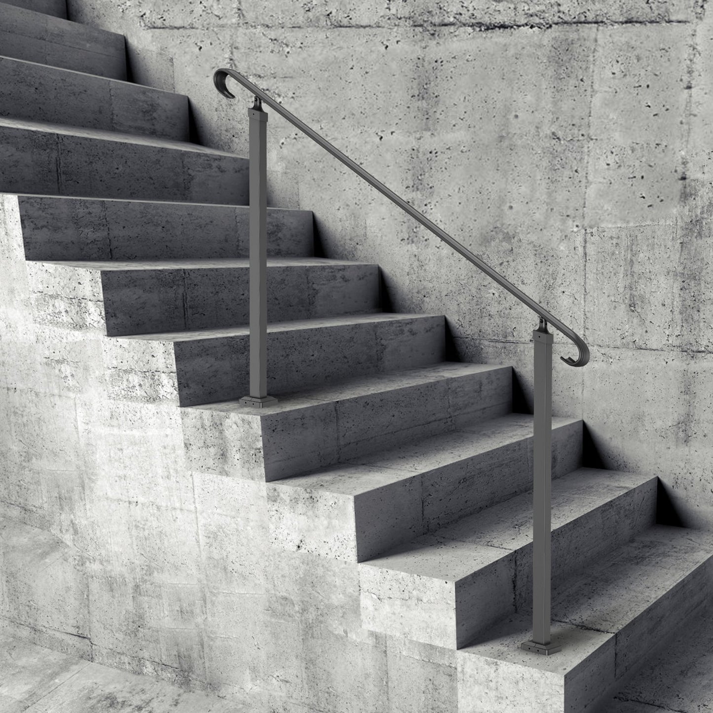 Handrails for Outdoor Steps, Fit 3-5 Steps Outdoor Stair Railing, Wrought Iron Handrail, Flexible Front Porch Hand Rail, Black Transitional Hand railings for Concrete Steps or Wooden Stairs