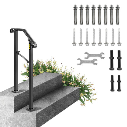 Handrails for Outdoor Steps, Fit 1 or 2 Steps Outdoor Stair Railing, Arch#1 Wrought Iron Handrail, Flexible Porch Railing, Black Transitional Handrails for Concrete Steps or Wooden Stairs