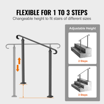 Schmiedeeisernes Geländer, passend für 1- oder 2-stufige Außentreppengeländer, verstellbarer Veranda-Handlauf, schwarzes Übergangsgeländer für Betontreppen oder Holztreppen mit Montagesatz