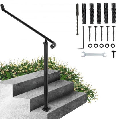 Handrails for Outdoor Steps 2-3 Step Railings Wrought Iron Handrail Stair Railings for Steps Black Iron Railings for Steps Wall and Floor Mounted with Installation Kit