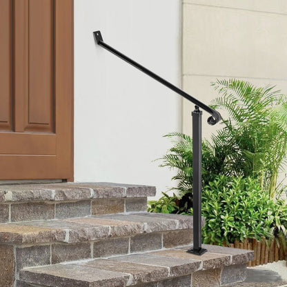 Handrails for Outdoor Steps 2-3 Step Railings Wrought Iron Handrail Stair Railings for Steps Black Iron Railings for Steps Wall and Floor Mounted with Installation Kit