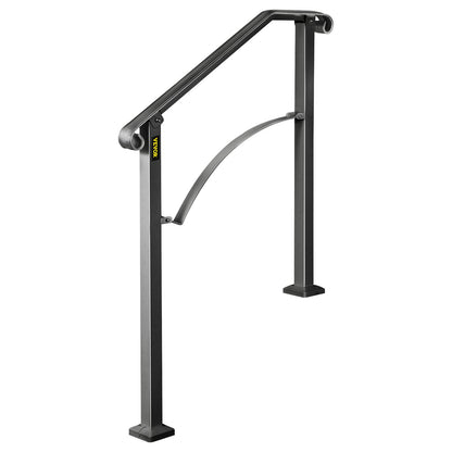 Handrails for Outdoor Steps, Fit 2 or 3 Steps Outdoor Stair Railing, Arch#2 Wrought Iron Handrail, Flexible Porch Railing, Black Transitional Handrails for Concrete Steps or Wooden Stairs