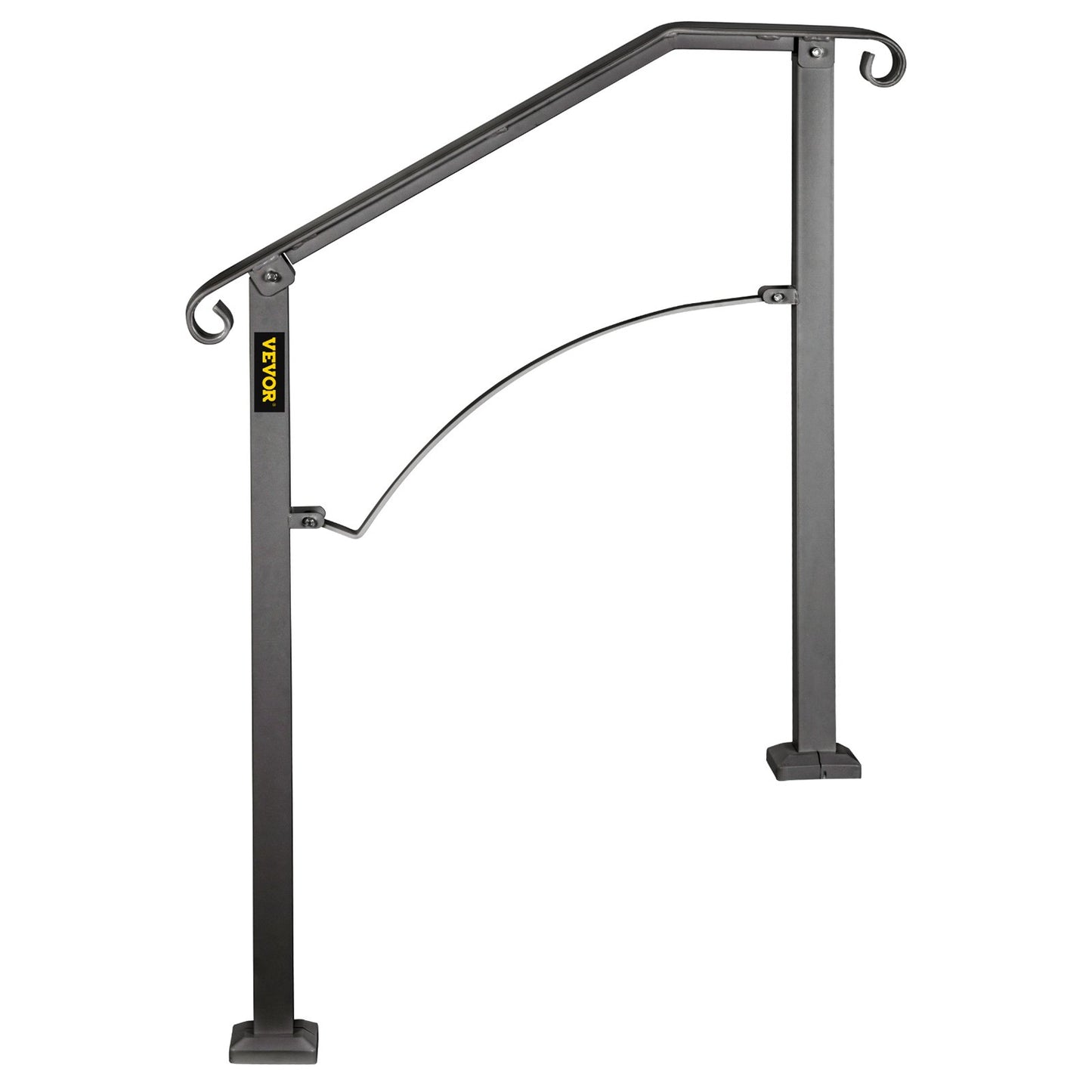 Handrails for Outdoor Steps, Fit 2 or 3 Steps Outdoor Stair Railing, Arch#2 Wrought Iron Handrail, Flexible Porch Railing, Black Transitional Handrails for Concrete Steps or Wooden Stairs