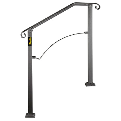Handrails for Outdoor Steps, Fit 2 or 3 Steps Outdoor Stair Railing, Arch#2 Wrought Iron Handrail, Flexible Porch Railing, Black Transitional Handrails for Concrete Steps or Wooden Stairs