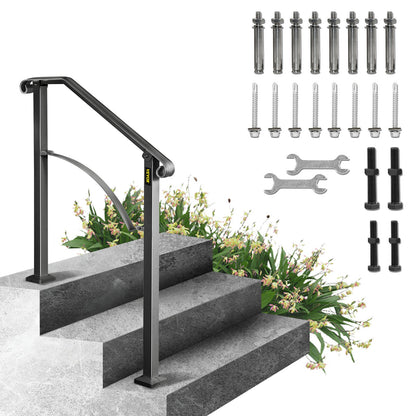Handrails for Outdoor Steps, Fit 2 or 3 Steps Outdoor Stair Railing, Arch#2 Wrought Iron Handrail, Flexible Porch Railing, Black Transitional Handrails for Concrete Steps or Wooden Stairs