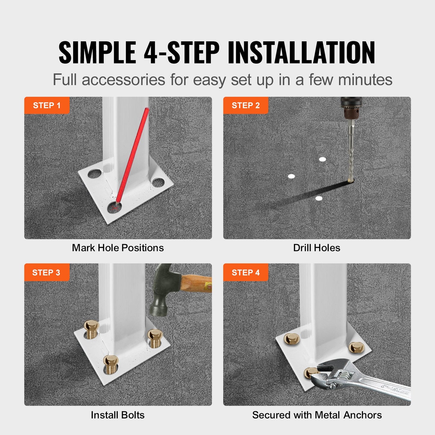 Fit 3 or 4 Steps Outdoor Stair Railing, Handrails for Outdoor Steps, Picket#3 Wrought Iron Handrail, Flexible Porch Railing, White Transitional Handrails for Concrete Steps or Wooden Stairs