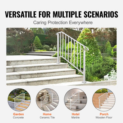 Fit 3 or 4 Steps Outdoor Stair Railing, Handrails for Outdoor Steps, Picket#3 Wrought Iron Handrail, Flexible Porch Railing, White Transitional Handrails for Concrete Steps or Wooden Stairs