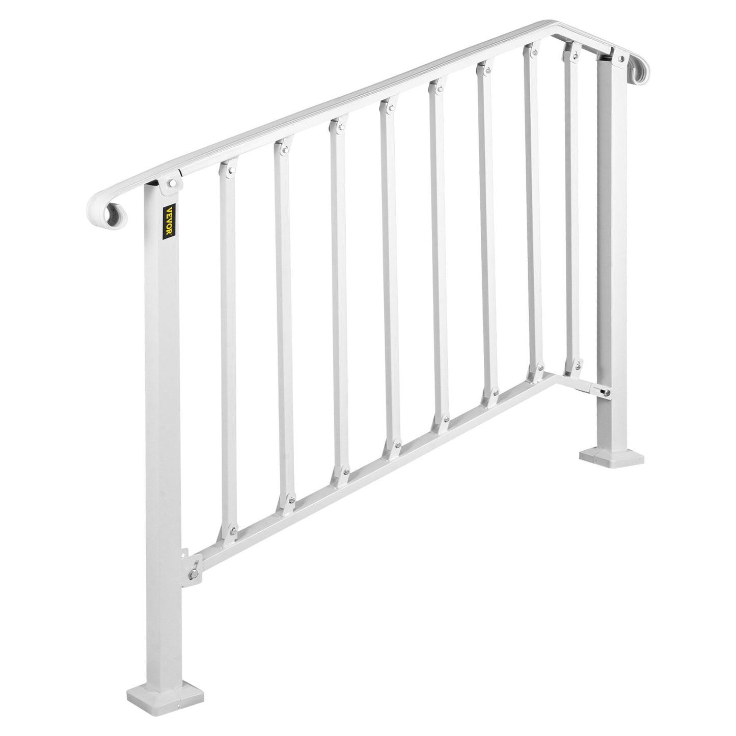 Fit 3 or 4 Steps Outdoor Stair Railing, Handrails for Outdoor Steps, Picket#3 Wrought Iron Handrail, Flexible Porch Railing, White Transitional Handrails for Concrete Steps or Wooden Stairs