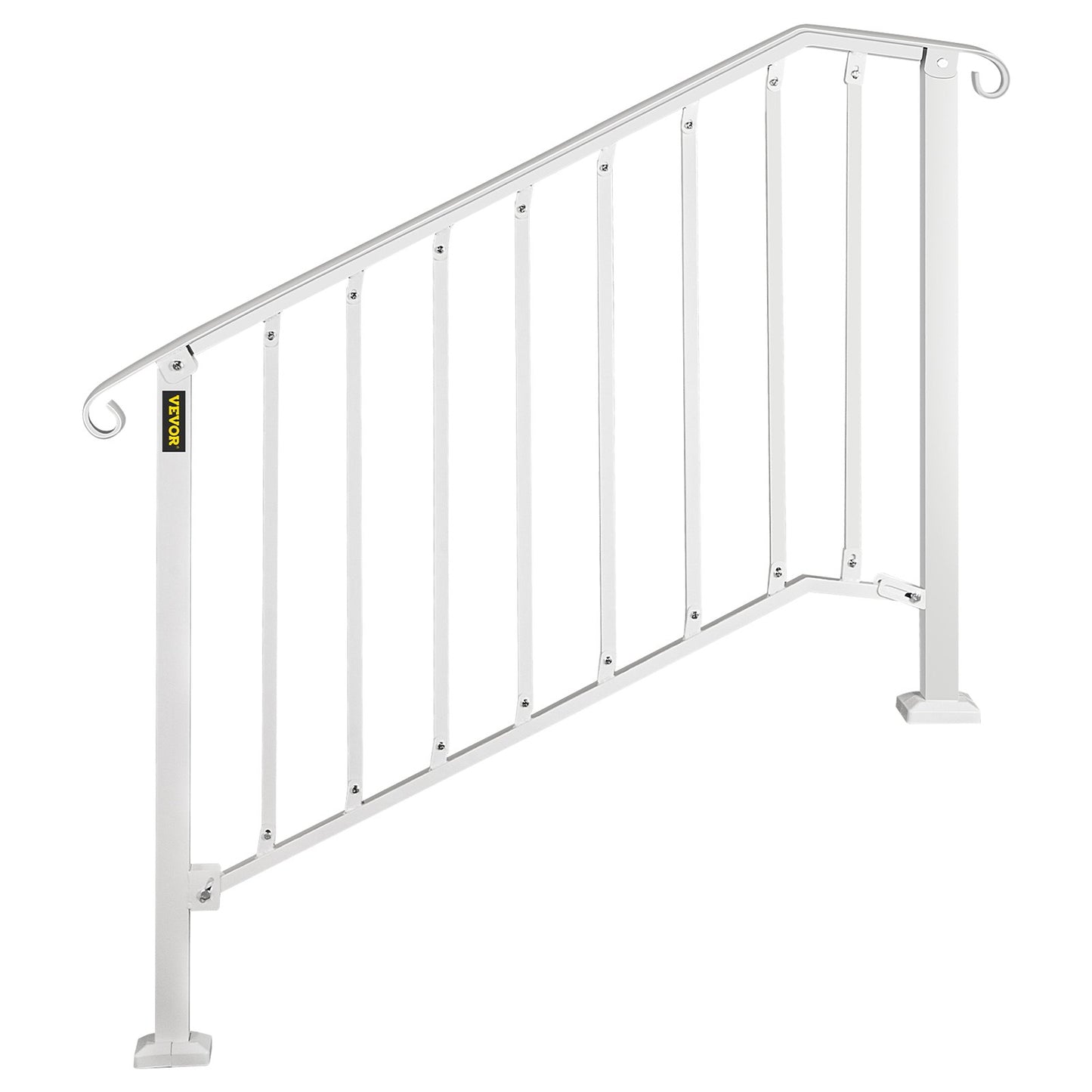 Fit 3 or 4 Steps Outdoor Stair Railing, Handrails for Outdoor Steps, Picket#3 Wrought Iron Handrail, Flexible Porch Railing, White Transitional Handrails for Concrete Steps or Wooden Stairs