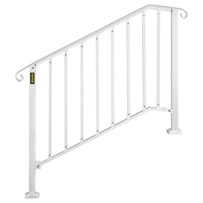 Fit 3 or 4 Steps Outdoor Stair Railing, Handrails for Outdoor Steps, Picket#3 Wrought Iron Handrail, Flexible Porch Railing, White Transitional Handrails for Concrete Steps or Wooden Stairs