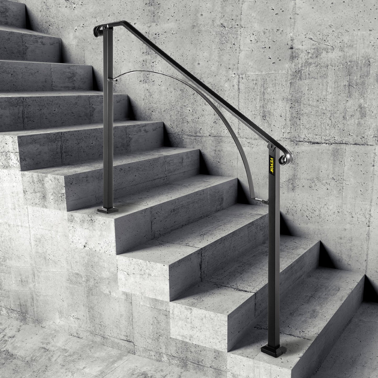 Handrails for Outdoor Steps, Fit 3 or 4 Steps Outdoor Stair Railing, Arch#3 Wrought Iron Handrail, Flexible Porch Railing, Black Transitional Handrails for Concrete Steps or Wooden Stairs