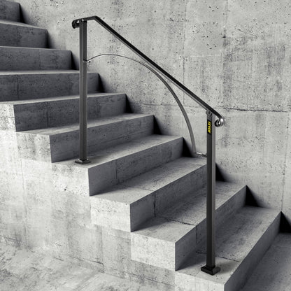 Handrails for Outdoor Steps, Fit 3 or 4 Steps Outdoor Stair Railing, Arch#3 Wrought Iron Handrail, Flexible Porch Railing, Black Transitional Handrails for Concrete Steps or Wooden Stairs