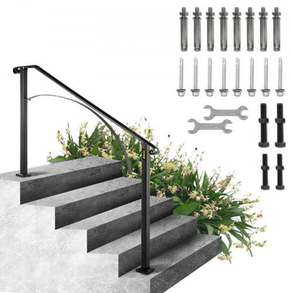 Handrails for Outdoor Steps, Fit 4 or 5 Steps Outdoor Stair Railing, Arch#4 Wrought Iron Handrail, Flexible Porch Railing, Black Transitional Handrails for Concrete Steps or Wooden Stairs