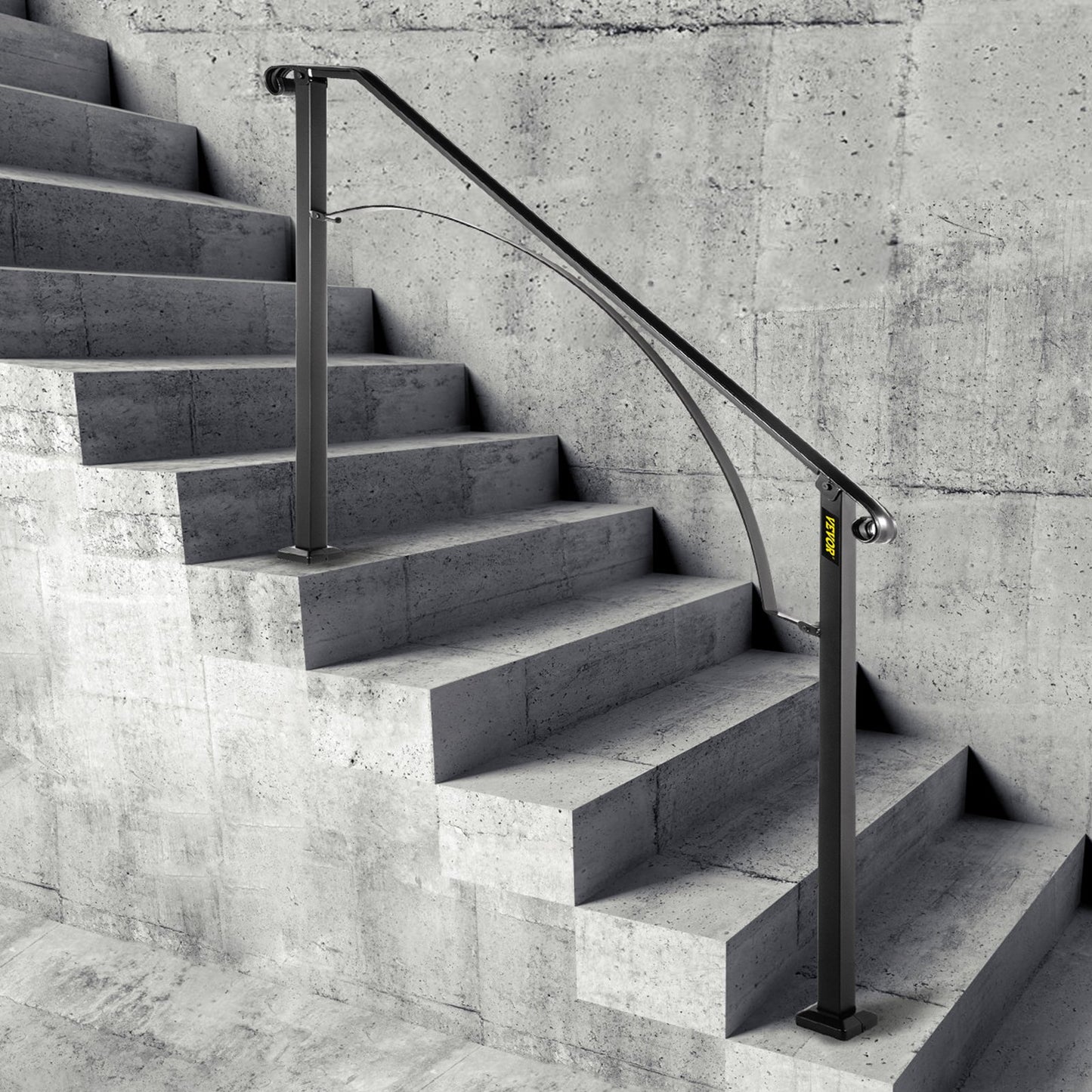 Handrails for Outdoor Steps, Fit 4 or 5 Steps Outdoor Stair Railing, Arch#4 Wrought Iron Handrail, Flexible Porch Railing, Black Transitional Handrails for Concrete Steps or Wooden Stairs