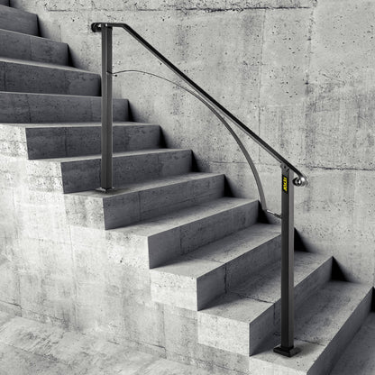 Handrails for Outdoor Steps, Fit 4 or 5 Steps Outdoor Stair Railing, Arch#4 Wrought Iron Handrail, Flexible Porch Railing, Black Transitional Handrails for Concrete Steps or Wooden Stairs