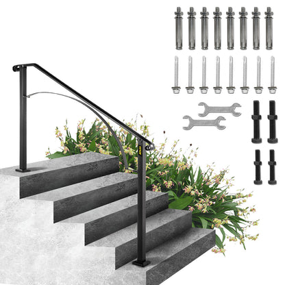 Handrails for Outdoor Steps, Fit 4 or 5 Steps Outdoor Stair Railing, Arch#4 Wrought Iron Handrail, Flexible Porch Railing, Black Transitional Handrails for Concrete Steps or Wooden Stairs