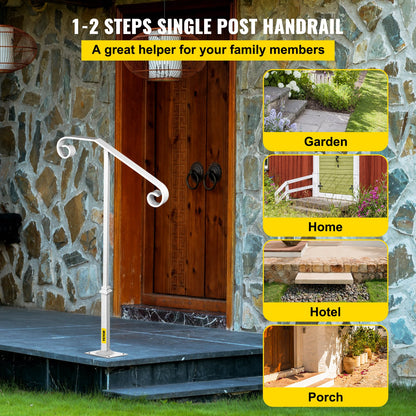 Single Post Handrail White Wrought Iron Post Mount Step Grab Supports Fits 1 or 2 Steps Grab Rail Single Post Railing