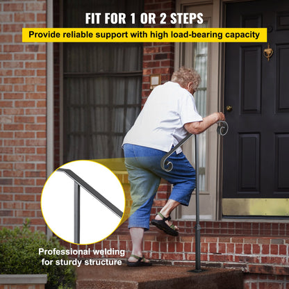 Single post handrail Handrail Wrought iron Fits 1 or 2 steps matt grey