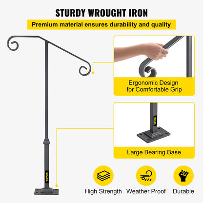 Single post handrail Handrail Wrought iron Fits 1 or 2 steps matt grey