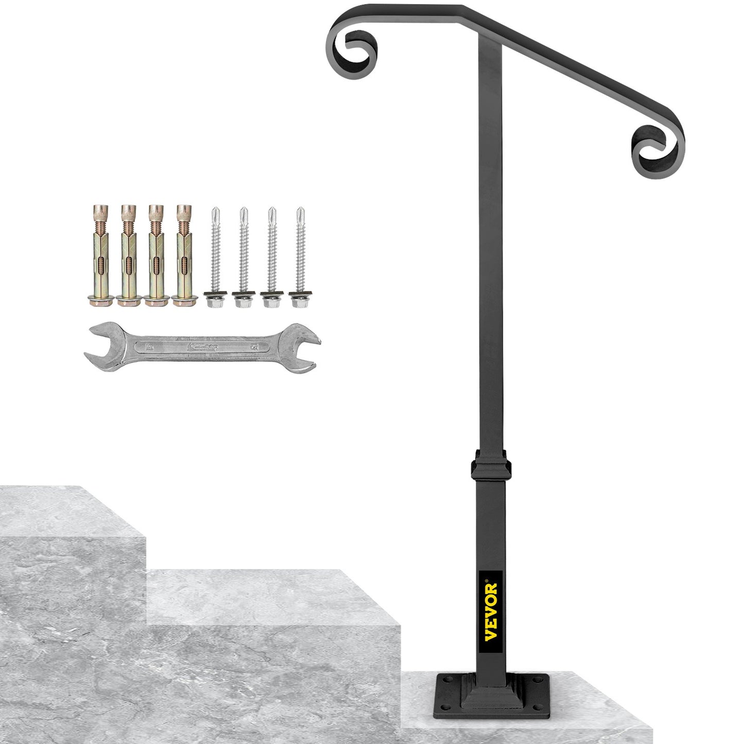 Single post handrail Handrail Wrought iron Fits 1 or 2 steps matt grey