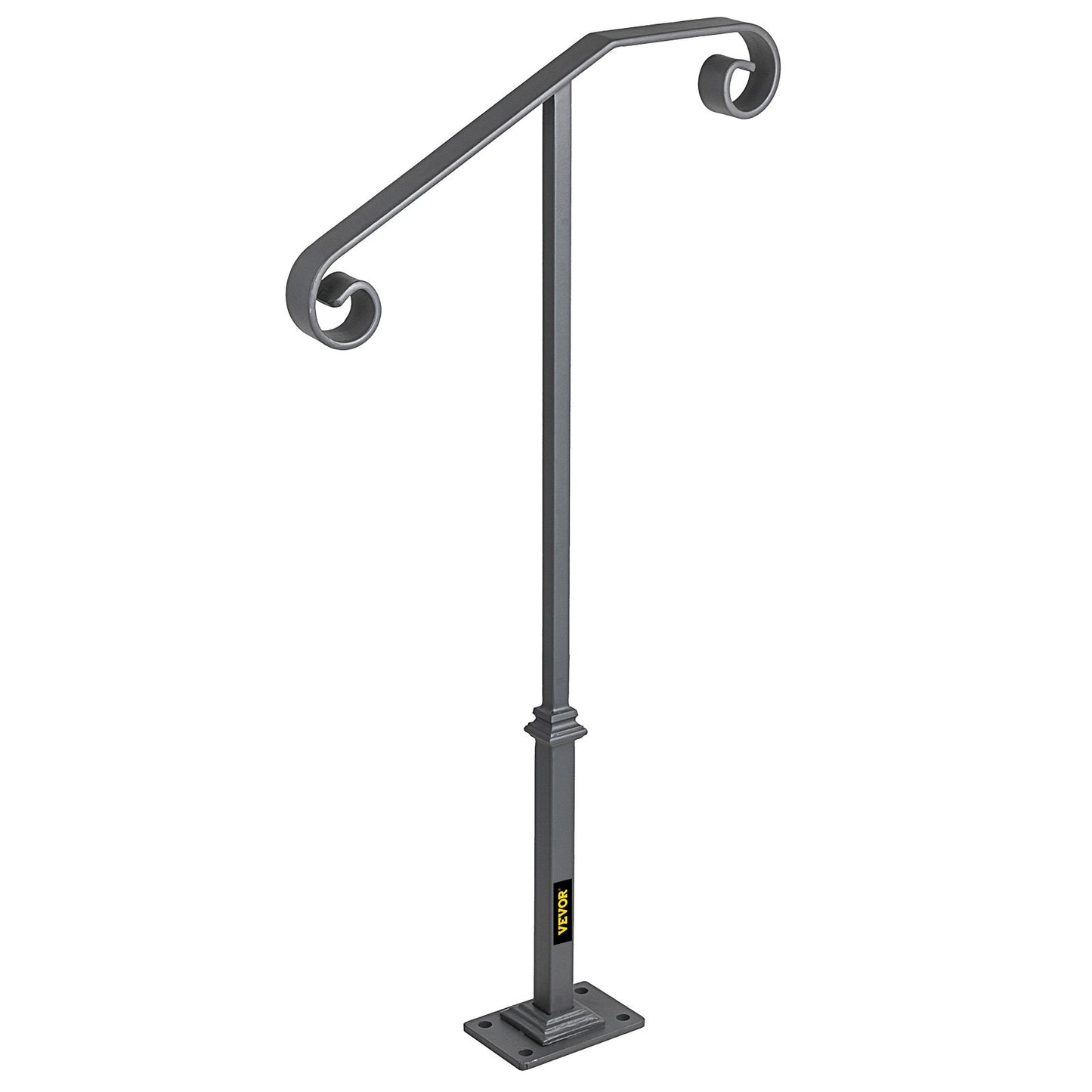 Handrails for Outdoor Steps, Fit 1 or 2 Steps Outdoor Stair Railing, Single Post Wrought Iron Handrail, Gray Transitional Porch Railings for Concrete Steps or Wooden Stairs with Base