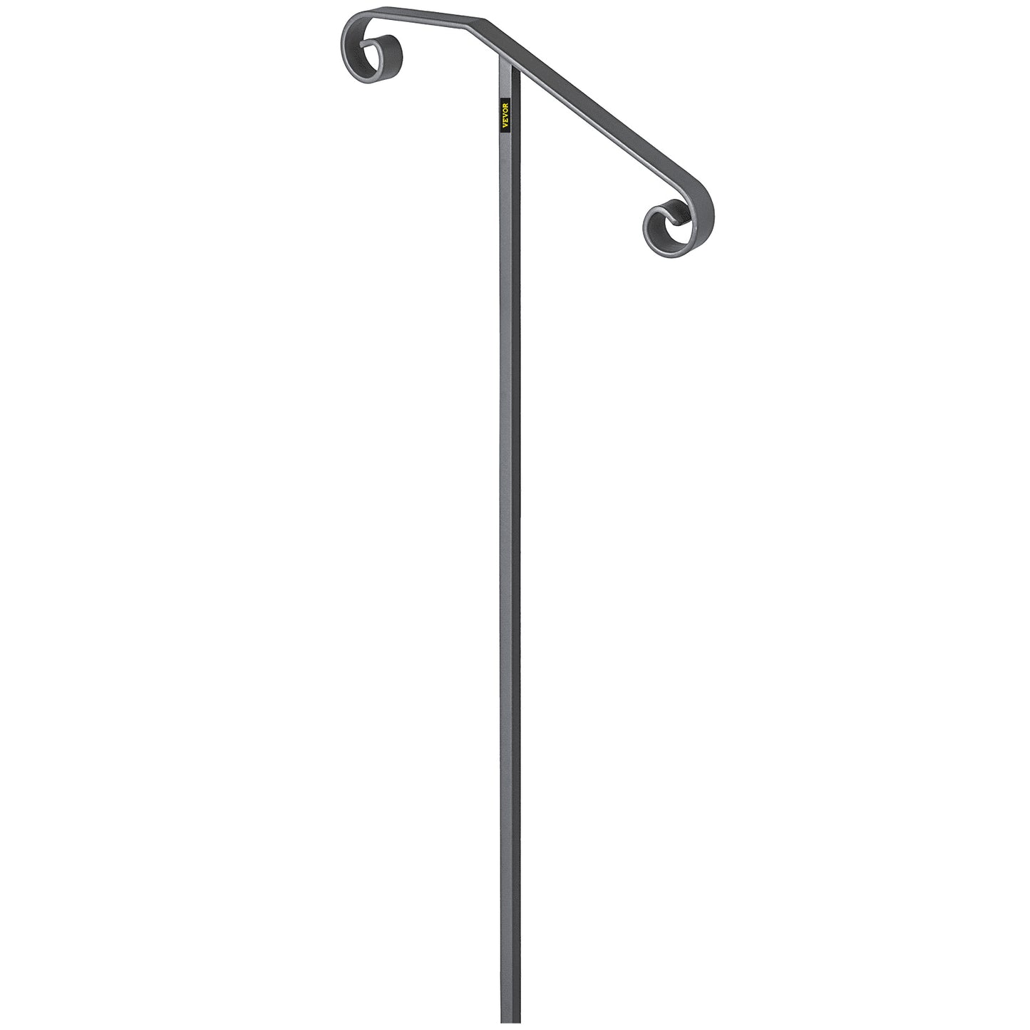 Single Post Handrail Wrought Iron Post Mount Step Grab Supports in Ground Long Post Fits 1 or 2 Steps Grab Rail Single Post Railing (Gray)