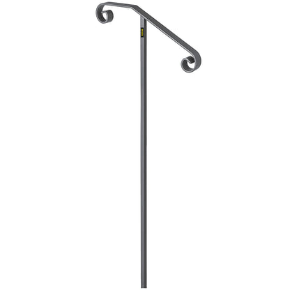 Single Post Handrail Wrought Iron Post Mount Step Grab Supports in Ground Long Post Fits 1 or 2 Steps Grab Rail Single Post Railing (Gray)