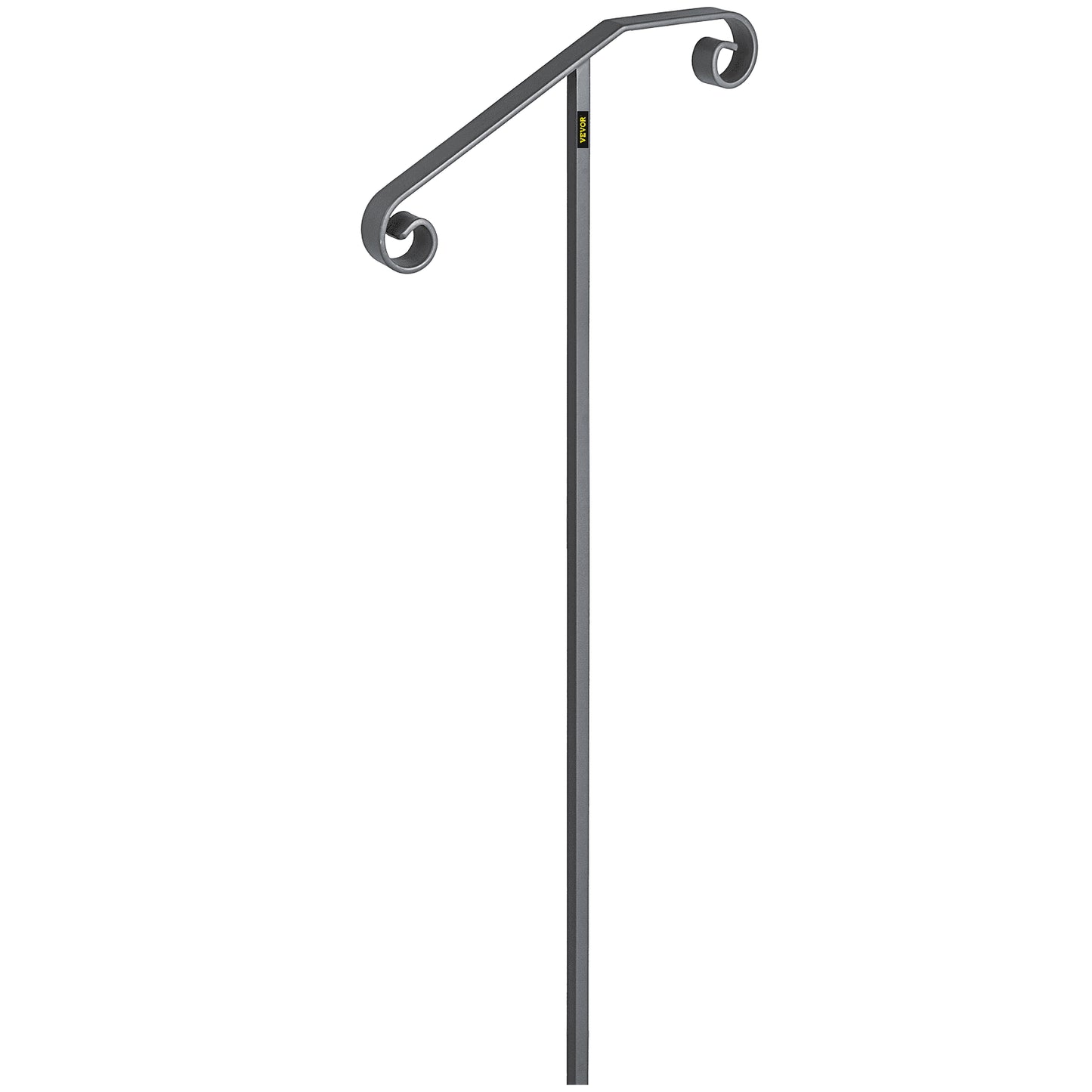 Single Post Handrail Wrought Iron Post Mount Step Grab Supports in Ground Long Post Fits 1 or 2 Steps Grab Rail Single Post Railing (Gray)