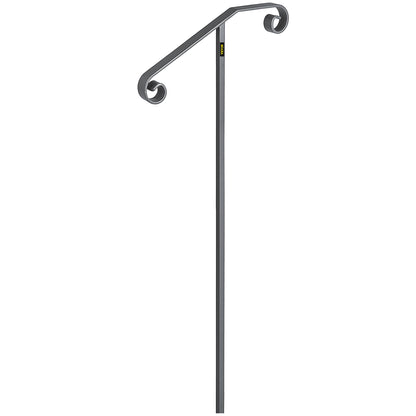 Single Post Handrail Wrought Iron Post Mount Step Grab Supports in Ground Long Post Fits 1 or 2 Steps Grab Rail Single Post Railing (Gray)